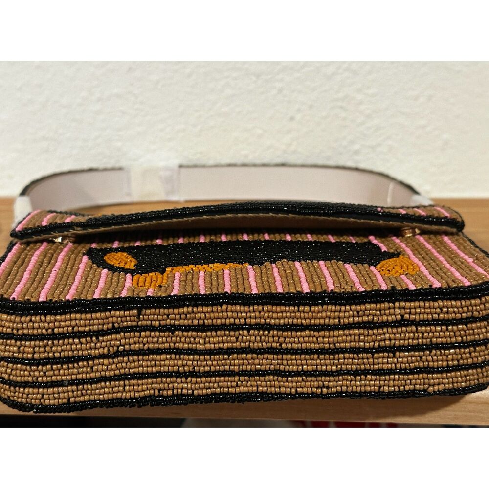 Anthropologie Beaded Dachshund Shoulder Bag in Pink and Brown NWT - Picture 3 of 4